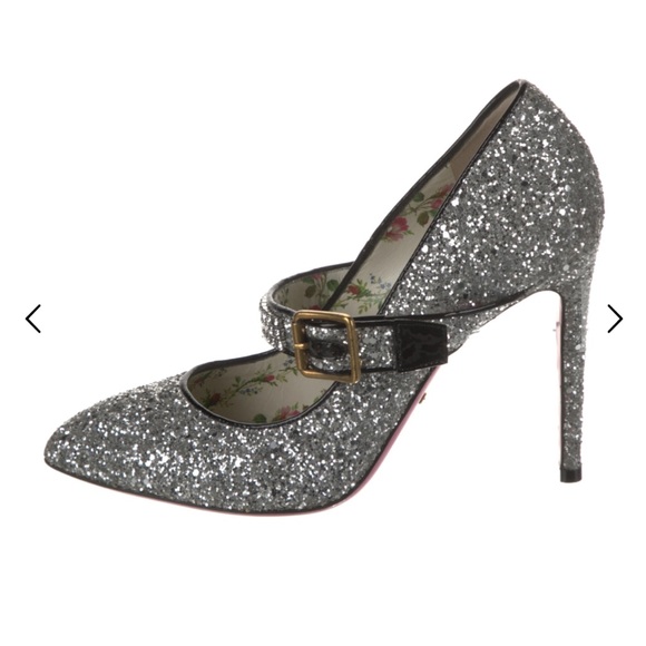 Gucci Sylvie Glittery Stiletto Mary Jane Pumps